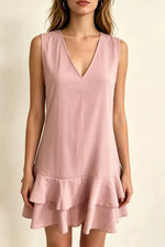 Full Size Sleeveless V-Neck Ruffle Hem Mini Dress Plus Size