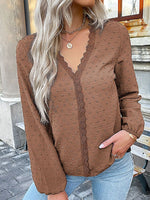 Lace Detail V-Neck Long Sleeve Blouse