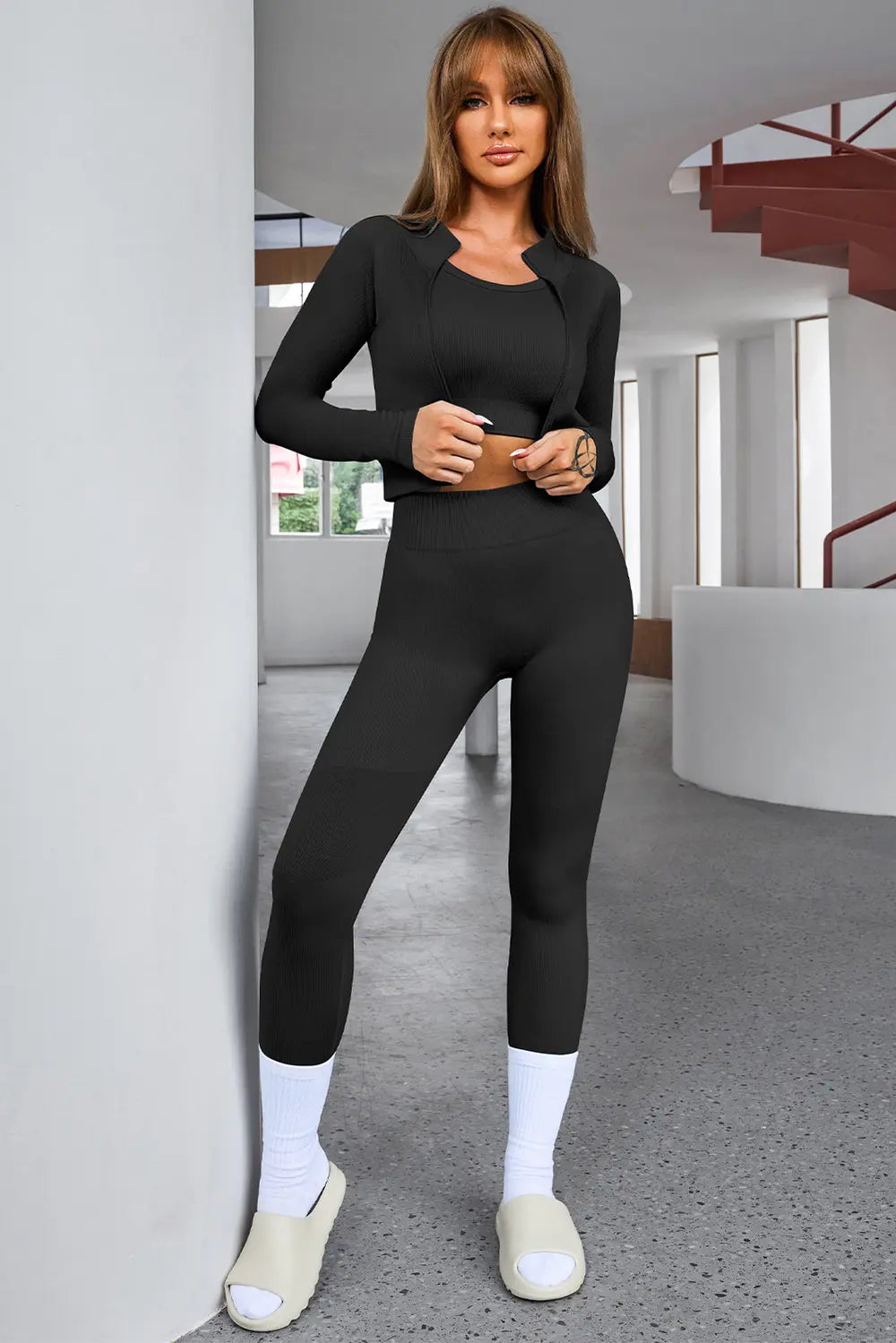 Tank Cropped Active Top and Pants Set - Ladyez