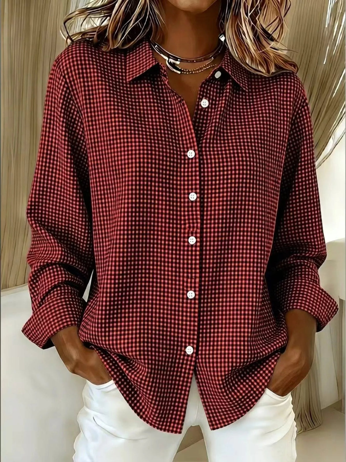 Full Size Plaid Button Up Long Sleeve Shirt Plus Size