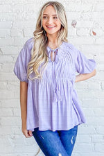 And The Why Textured Pintuck Blouse Top with Tassels