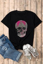 Skull Round Neck Short Sleeve T-Shirt - Ladyez