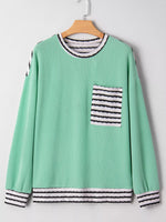 Twisted Ribbed Contrast Round Neck Striped Patchwork Long Sleeve Top