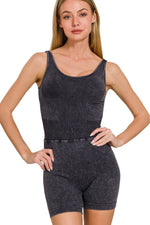 Zenana Washed Sports Romper With Removable Bra Pad - Ladyez
