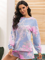 Ivy Lane Tie-Dye Long Sleeve Top and Shorts Lounge Set - Ladyez