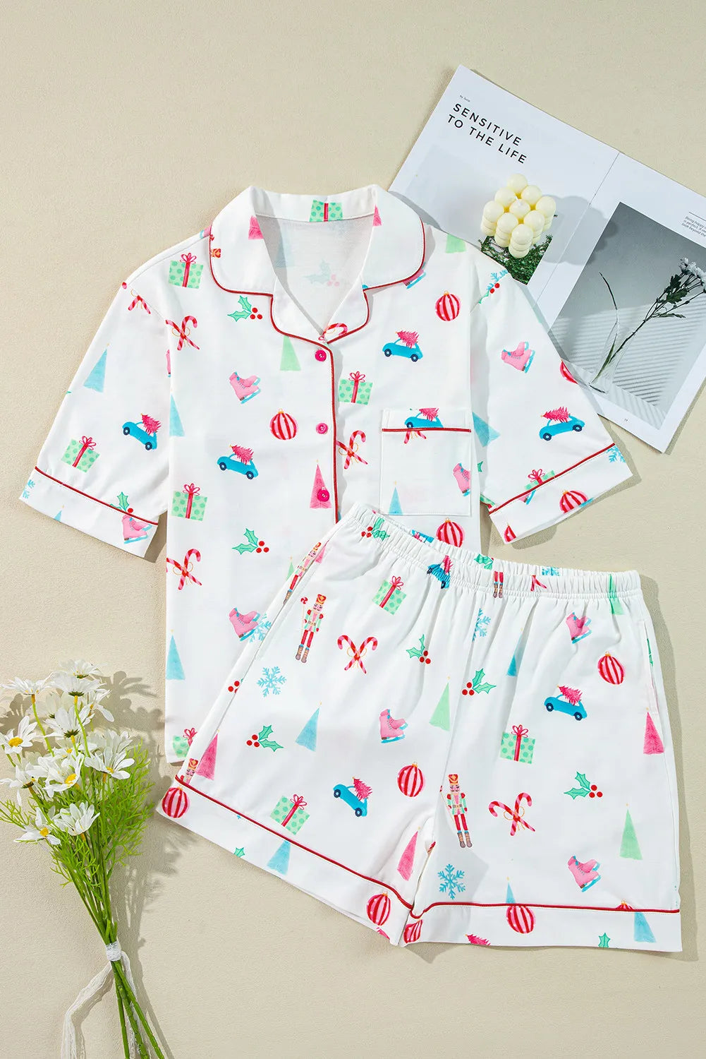 Printed Short Sleeve Top and Shorts Lounge Set - Ladyez