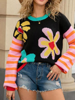 Floral Striped Crew Neck Sweater