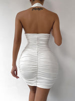 Halter Neck Ruched Bodycon Mini Dress