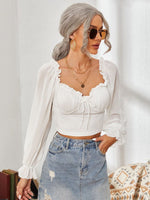 Mesh Sweetheart Neck Flounce Sleeve Top - Ladyez