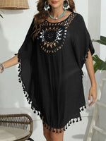 Tassel Crochet Round Neck Cover-Up - Ladyez
