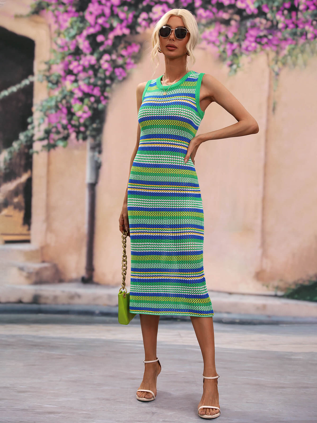 Striped Round Neck Sleeveless Midi Cover Up Dress - Ladyez