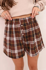 Plaid Button Front Elastic Waist Shorts