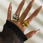 2-Piece Stainless Steel Wrinkled Wide Band Ring - Ladyez