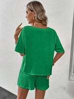 V-Neck Half Sleeve Top and Shorts Set - Ladyez