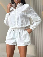 Zip-Up Crop Jacket and High-Waisted Shorts Set