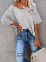 Waffle Knit V-Neck Short Sleeve T-Shirt