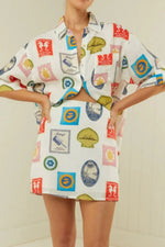 Printed Button Up Shirt and Skirt Set