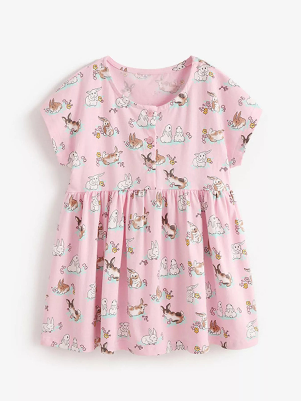Children's Bunny Print Round Neck Casual Dress