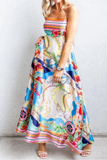Smocked Back Printed Square Neck Maxi Cami Dress with Pockets