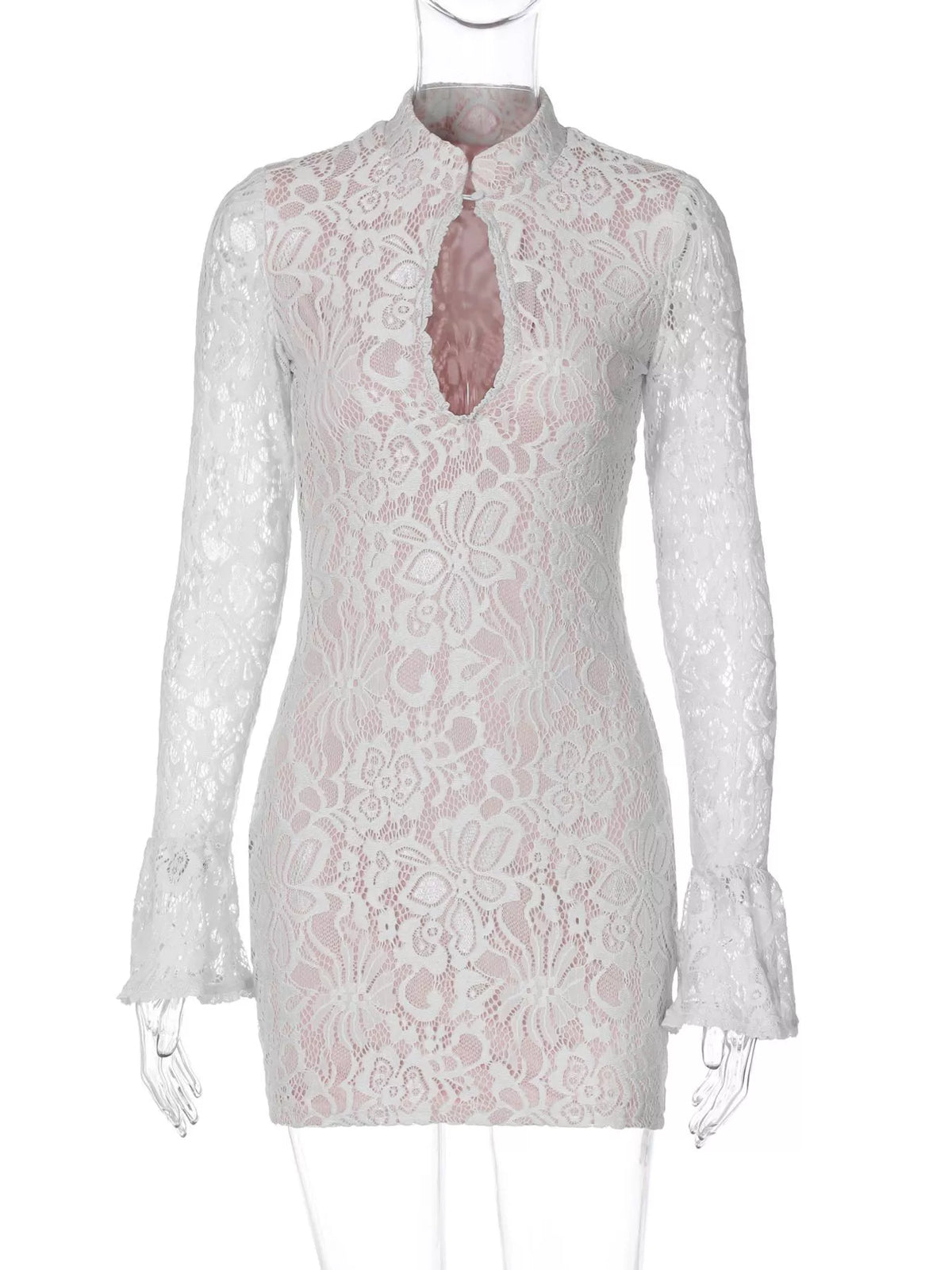 Lace Cutout Long Sleeve Mini Dress