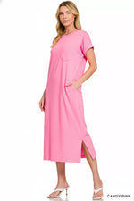 Zenana Round Neck Short Sleeve Midi Dress