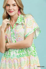 Umgee Mixed Floral Tiered Mini Dress with Flutter Sleeves