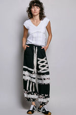 POL V-Neck Lightweight Textured Short Sleeve Knit Top with Lace Trim