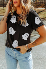 Glitter Ghost Round Neck Short Sleeve T-Shirt - Ladyez