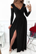 Slit Surplice Long Sleeve Maxi Dress - Ladyez