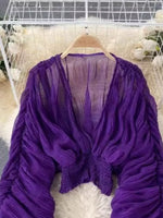 Smocked Ruched Long Sleeve Blouse