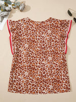 Leopard Print Smocked Notched Blouse