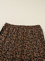 Striped Trim Leopard Long Sleeve Top Drawstring Pant Set