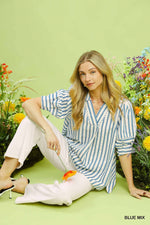 Umgee Striped Puff Sleeve Blouse