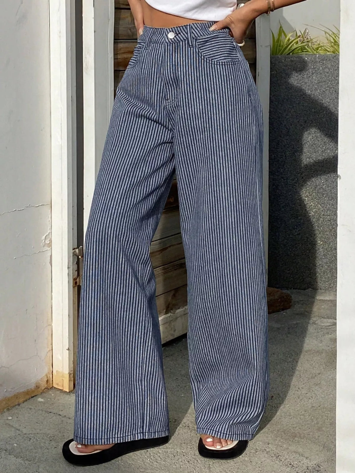 Striped Wide-Leg Jeans