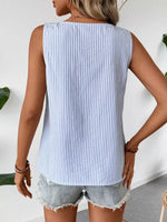 Decorative Button Asymmetrical Striped Tank