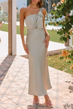 Knotted Single Shoulder Maxi Dress - Ladyez