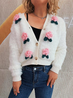 Flower Fuzzy Button-Up Cardigan