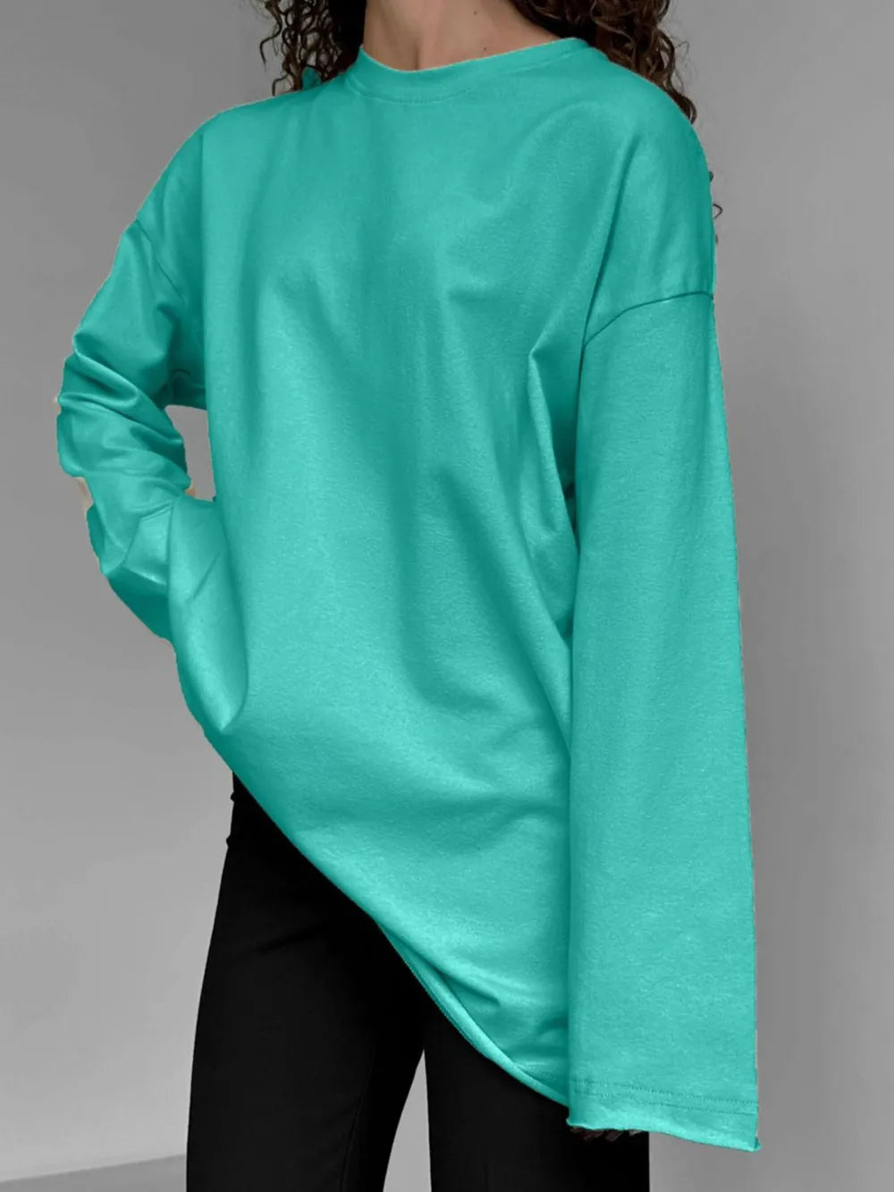Round Neck Long Sleeve Oversized T-Shirt