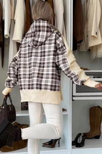 Plaid Side Slit Long Sleeve Hoodie