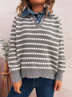 Contrast Striped Sweater with Denim Collar