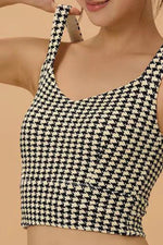 Crisscross Back Houndstooth Active Bra - Ladyez
