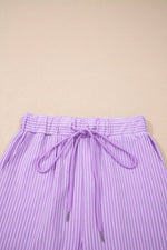 Stripe Dolman Sleeve Polo Shirt and Drawstring Shorts Set