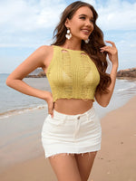 Cutout Round Neck Sleeveless Cover Up - Ladyez