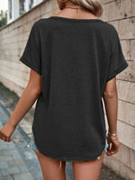 Full Size Decor Button Short Sleeve T-Shirt Plus Size
