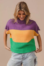 BiBi Mardi Gras Color Block Drop Shoulder Sweater Top