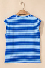 Striped Round Neck Cap Sleeve T-Shirt