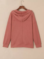 Drawstring V-Neck Waffle Knit Casual Hoodie