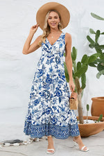 Printed V-Neck Wide Strap Dress - Ladyez
