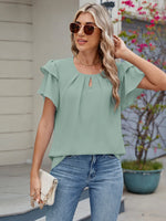 Round Neck Ruffled Layered Sleeve Blouse - Ladyez
