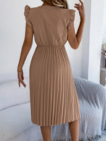 Lace Detail Ruffled Cap Sleeve Pleated Dress